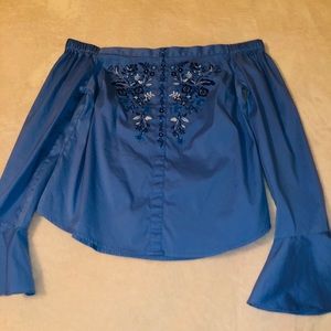 off shoulders blue blouse